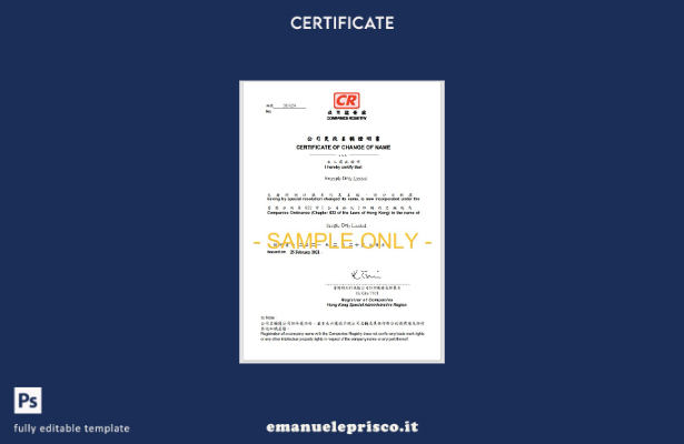 modello di certificato di modifica del nome del registro cinese delle società in